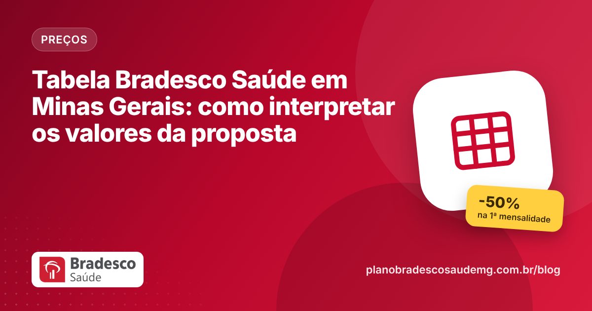 Tabela Bradesco Saúde em Minas Gerais: como interpretar os valores da proposta